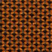 Geometric fabric texture with repeating orange and black mesh pattern, dense open weave, rounded knots, durable material, g 461.